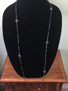 Elegant Long Beaded Necklace - Silver and Black